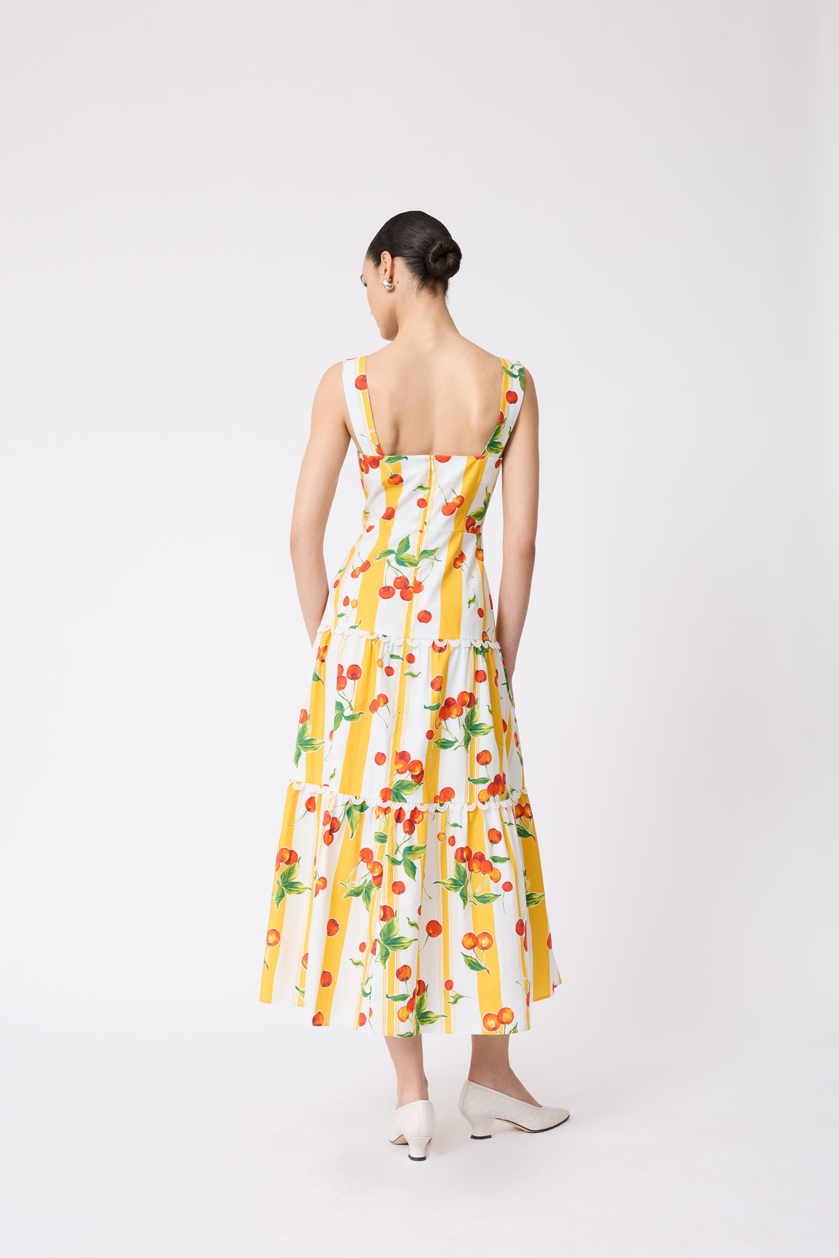Cherry Printed Cotton Tiered Dress – Pearl by Lela Rose