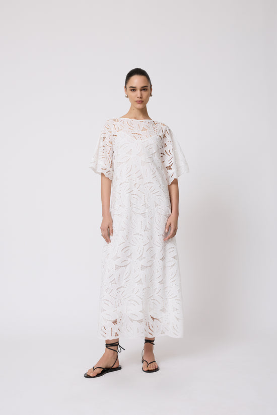 Embroidered Eyelet Caftan