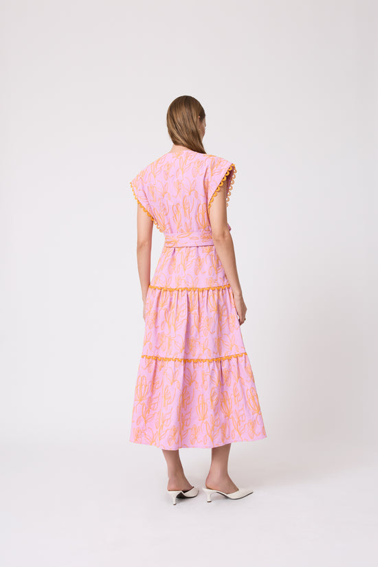 Thread Embroidered Canvas Tiered Dress