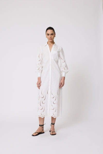 Wave Eyelet Shirt Dress – Pearl by Lela Rose