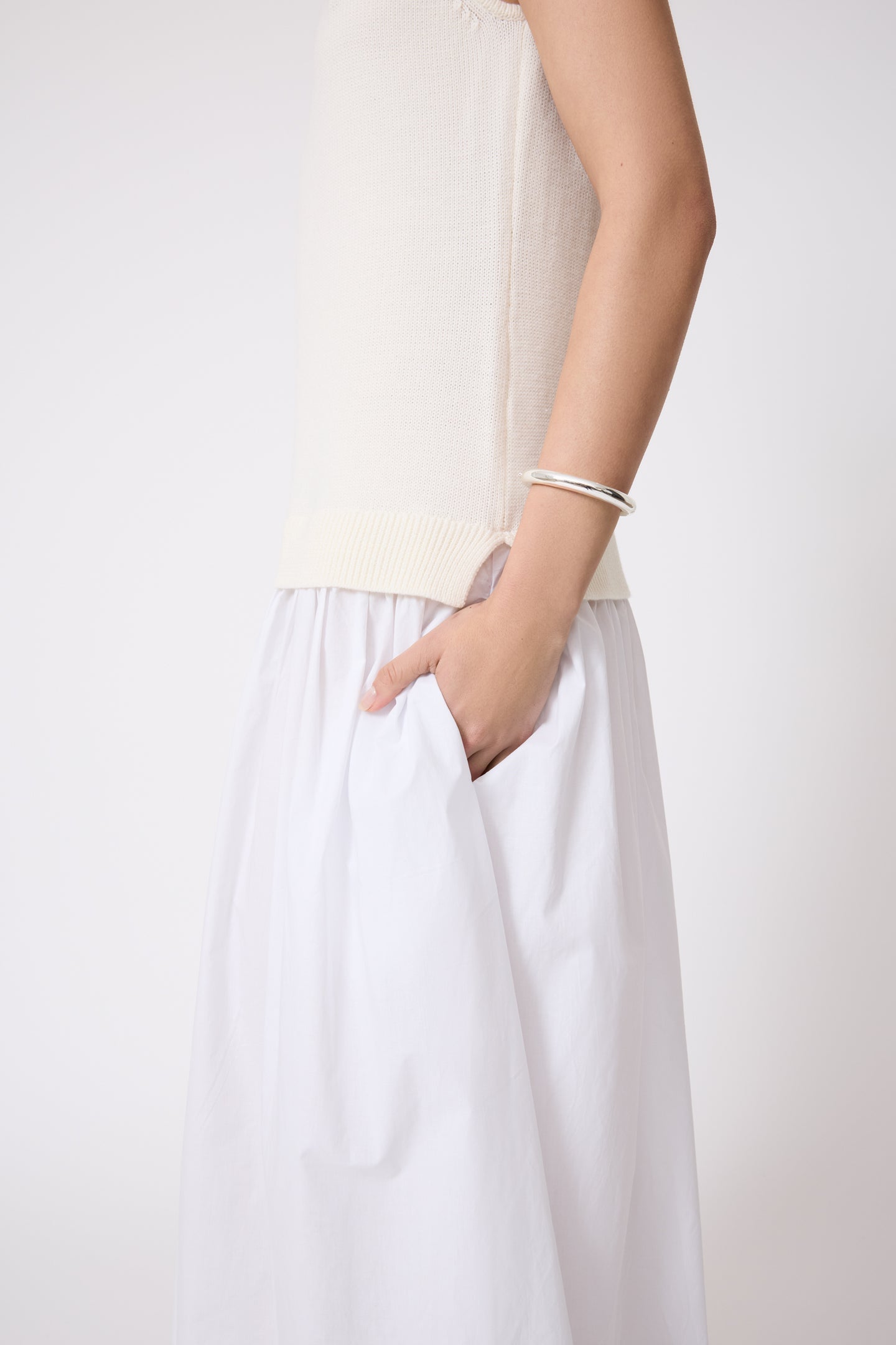 Poplin Combo Midi Knit Dress