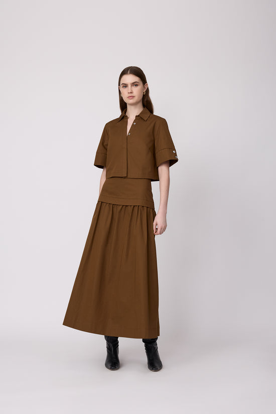 Coated Poplin Midi Skirt