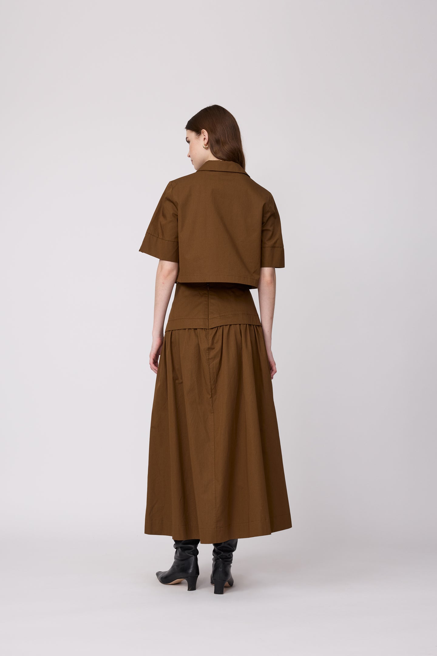 Coated Poplin Midi Skirt