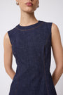 Stretch Denim Seamed A-Line Dress