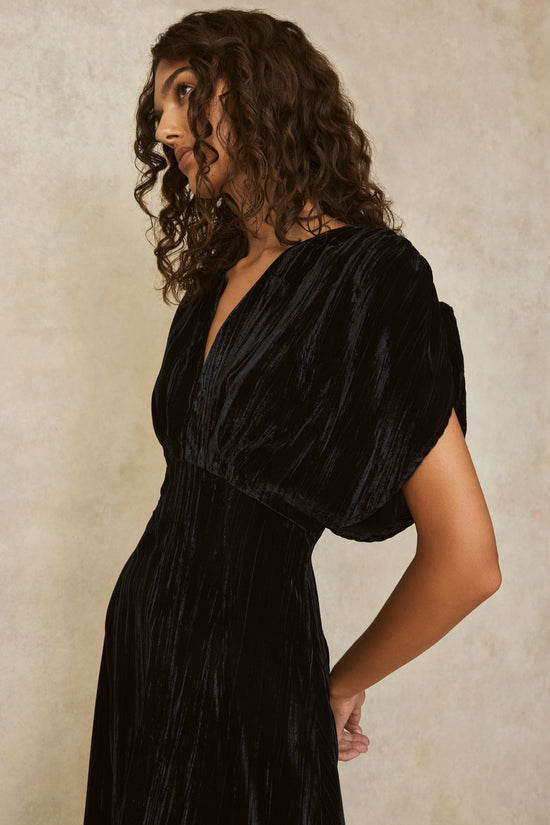 Crinkled Velvet Ruched Dress