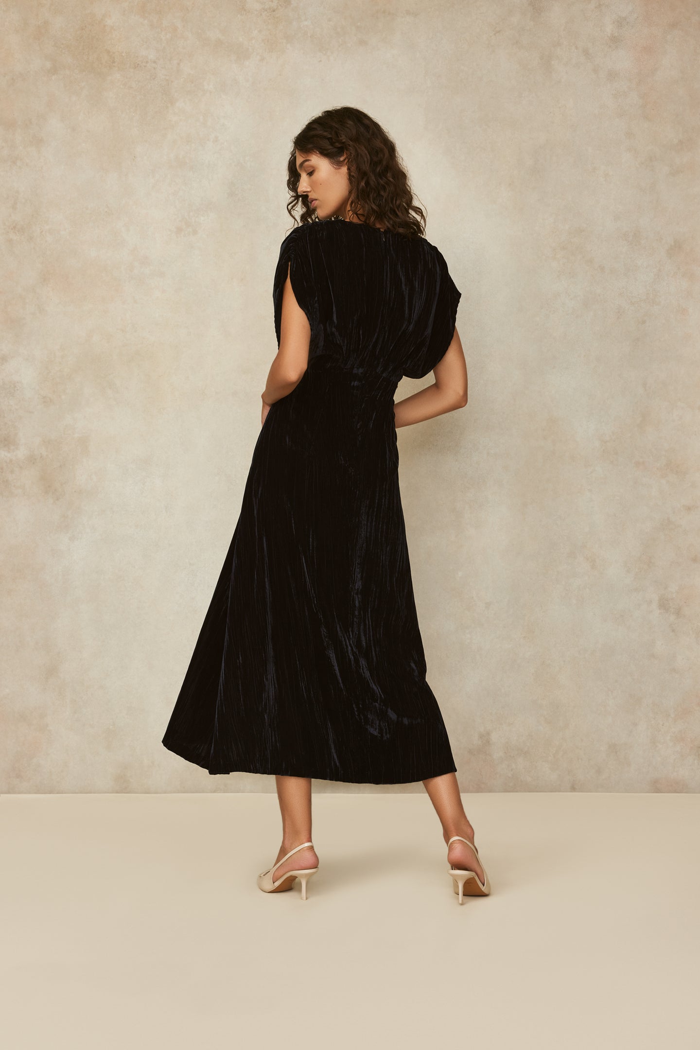 Crinkled Velvet Ruched Dress