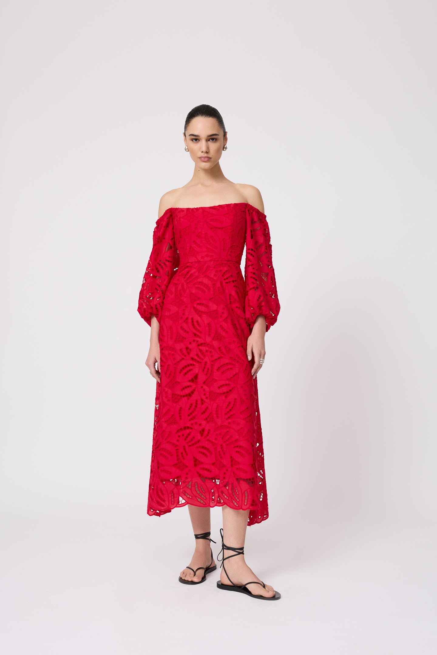 Embroidered Eyelet Off the Shoulder Dress