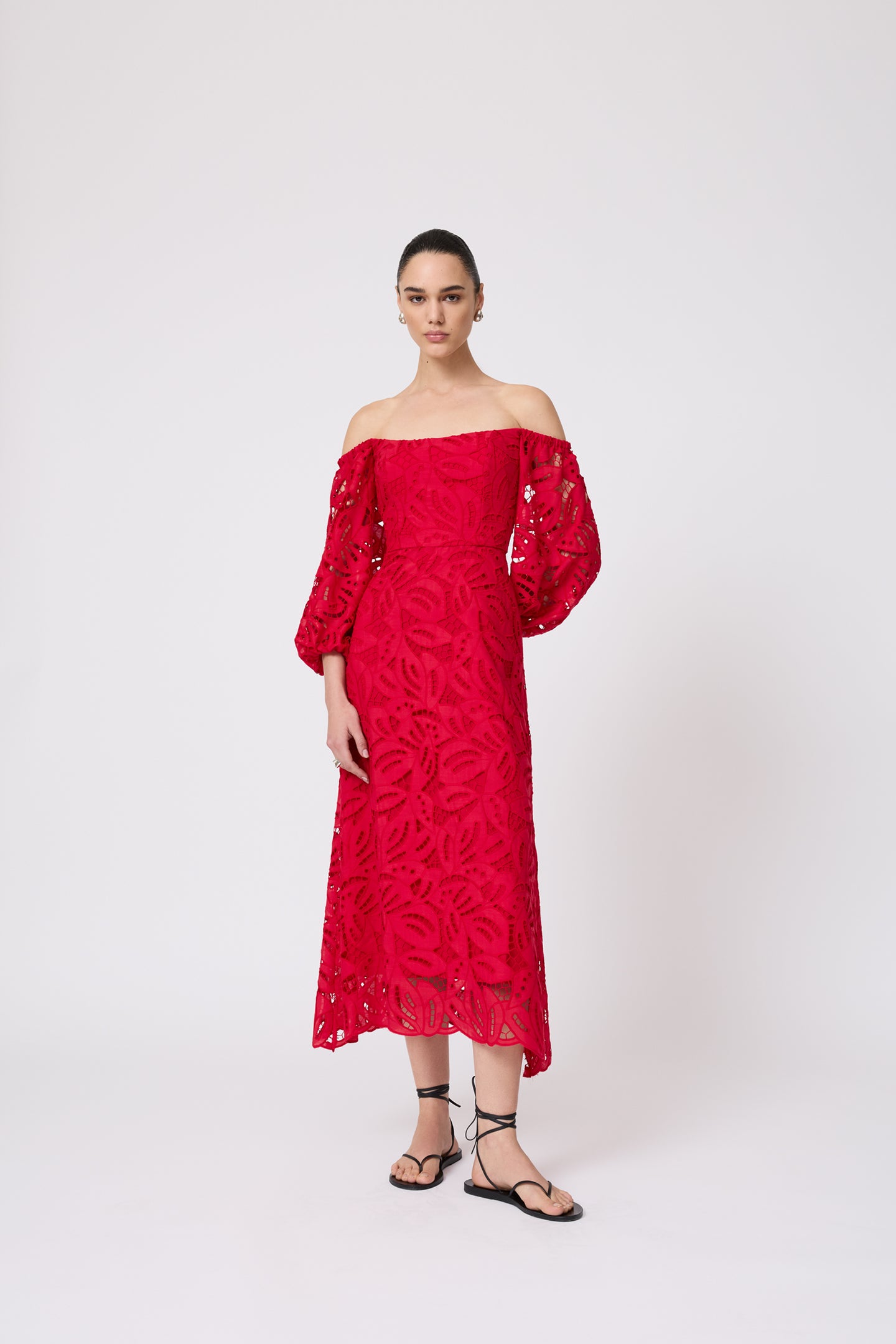 Embroidered Eyelet Off the Shoulder Dress