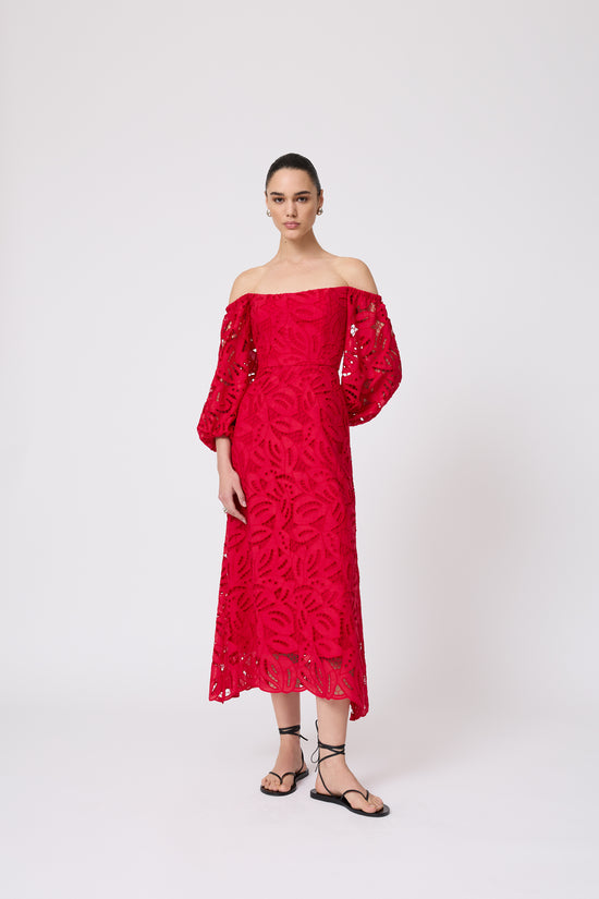 Embroidered Eyelet Off the Shoulder Dress