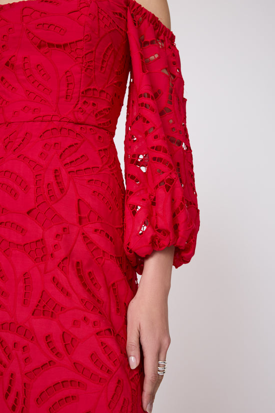 Embroidered Eyelet Off the Shoulder Dress
