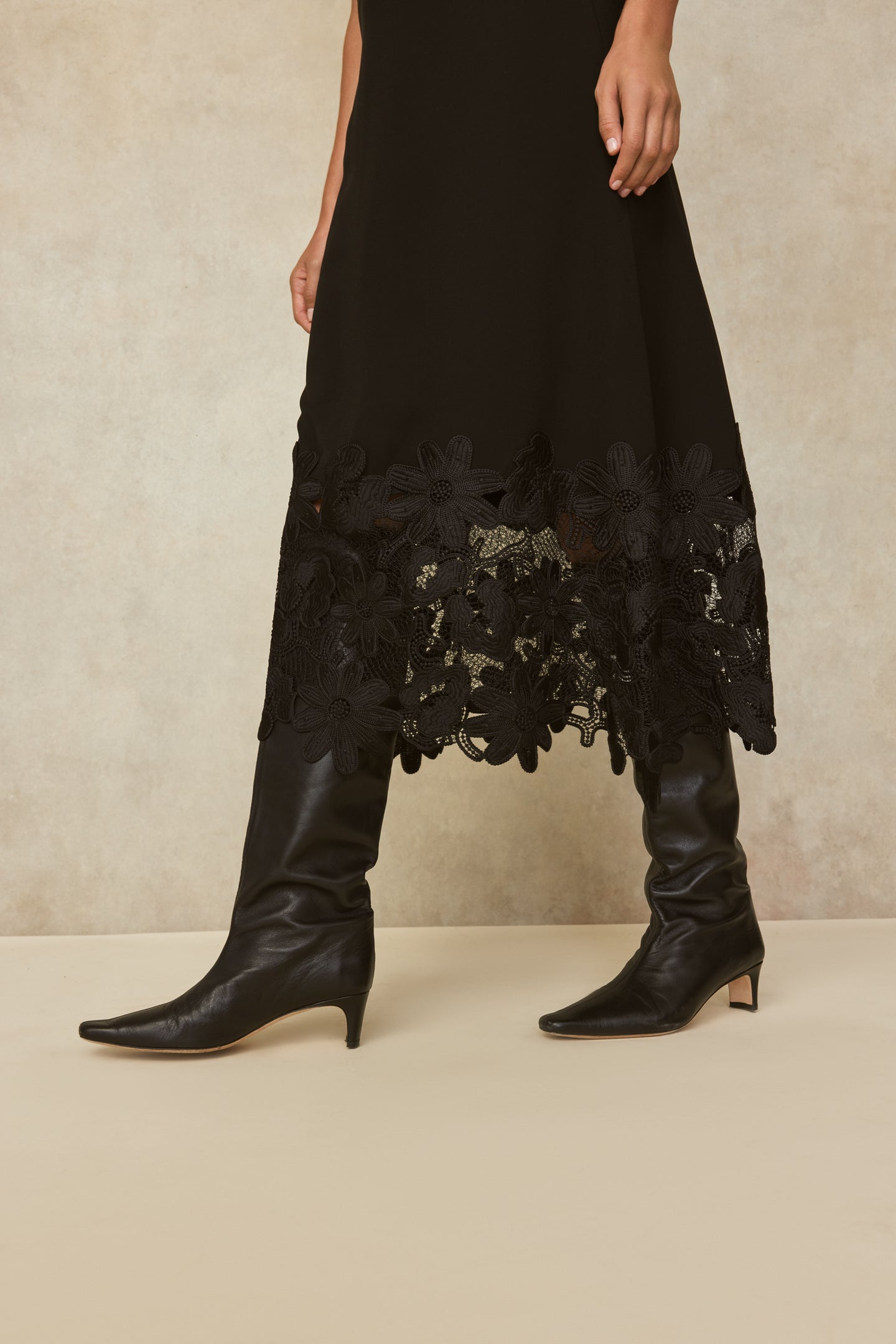 Fluid Crepe Lace Hem Skirt