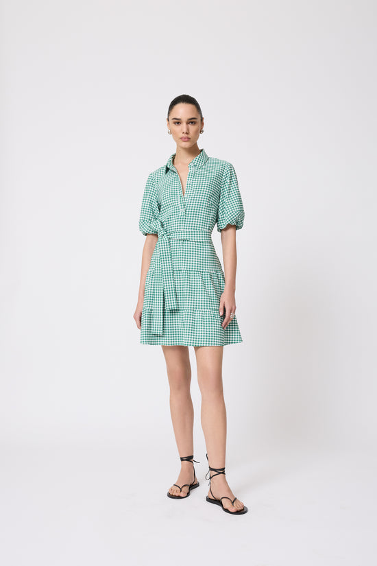 Stretch Plaid Flounce Dress