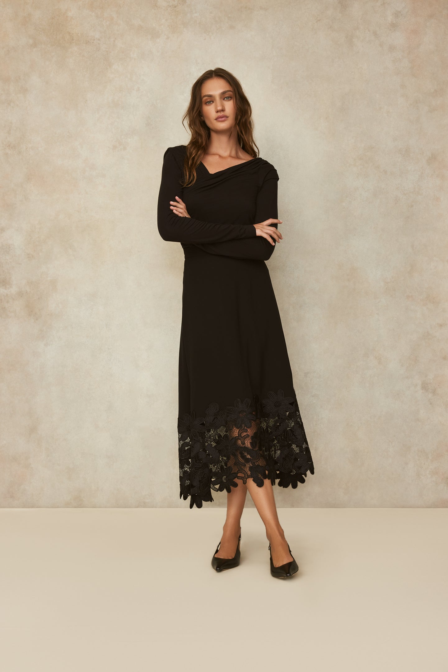 Fluid Crepe Lace Hem Skirt