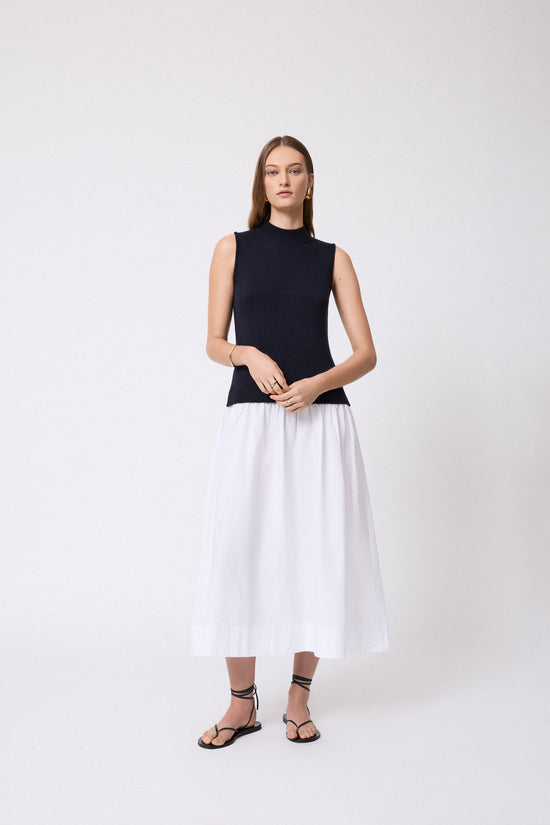 Poplin Combo Midi Knit Dress