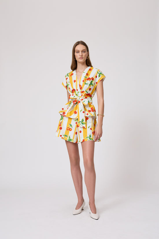 Cherry Printed Cotton Tie Top