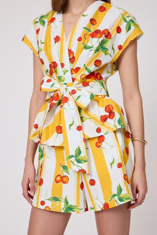 Cherry Printed Cotton Tie Top