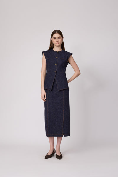 Stretch Denim Vest – Pearl by Lela Rose