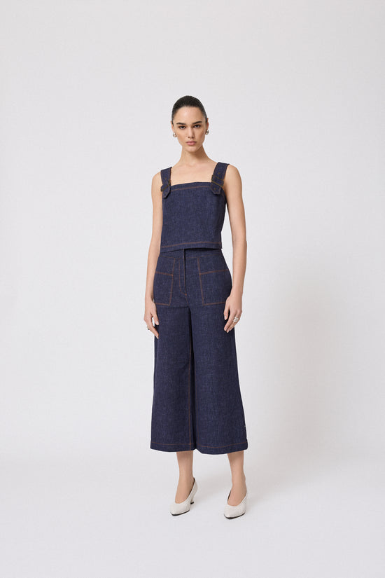 Stretch Denim Square Neck Top