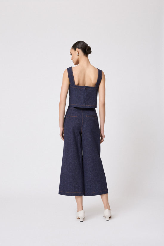 Stretch Denim Square Neck Top
