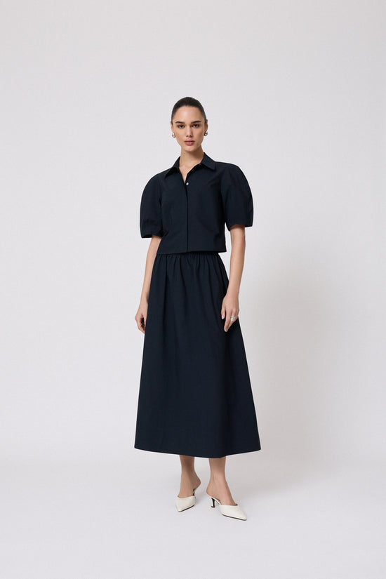 Tech Poplin Midi Skirt