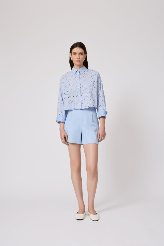 Polka Dot Eyelet Cropped Shirt
