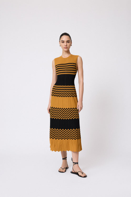 Chevron Pointelle Knit Dress