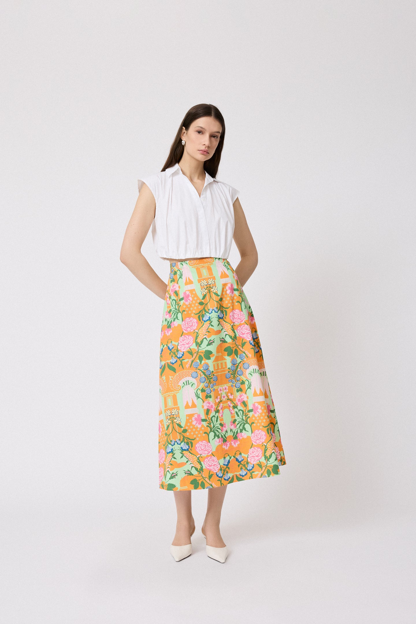 Rose Garden Cotton Midi Skirt