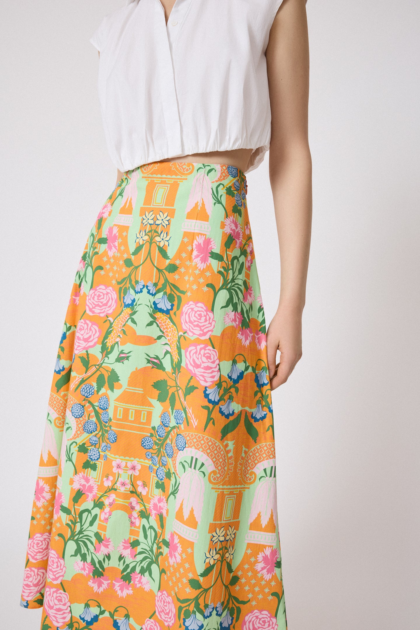 Rose Garden Cotton Midi Skirt