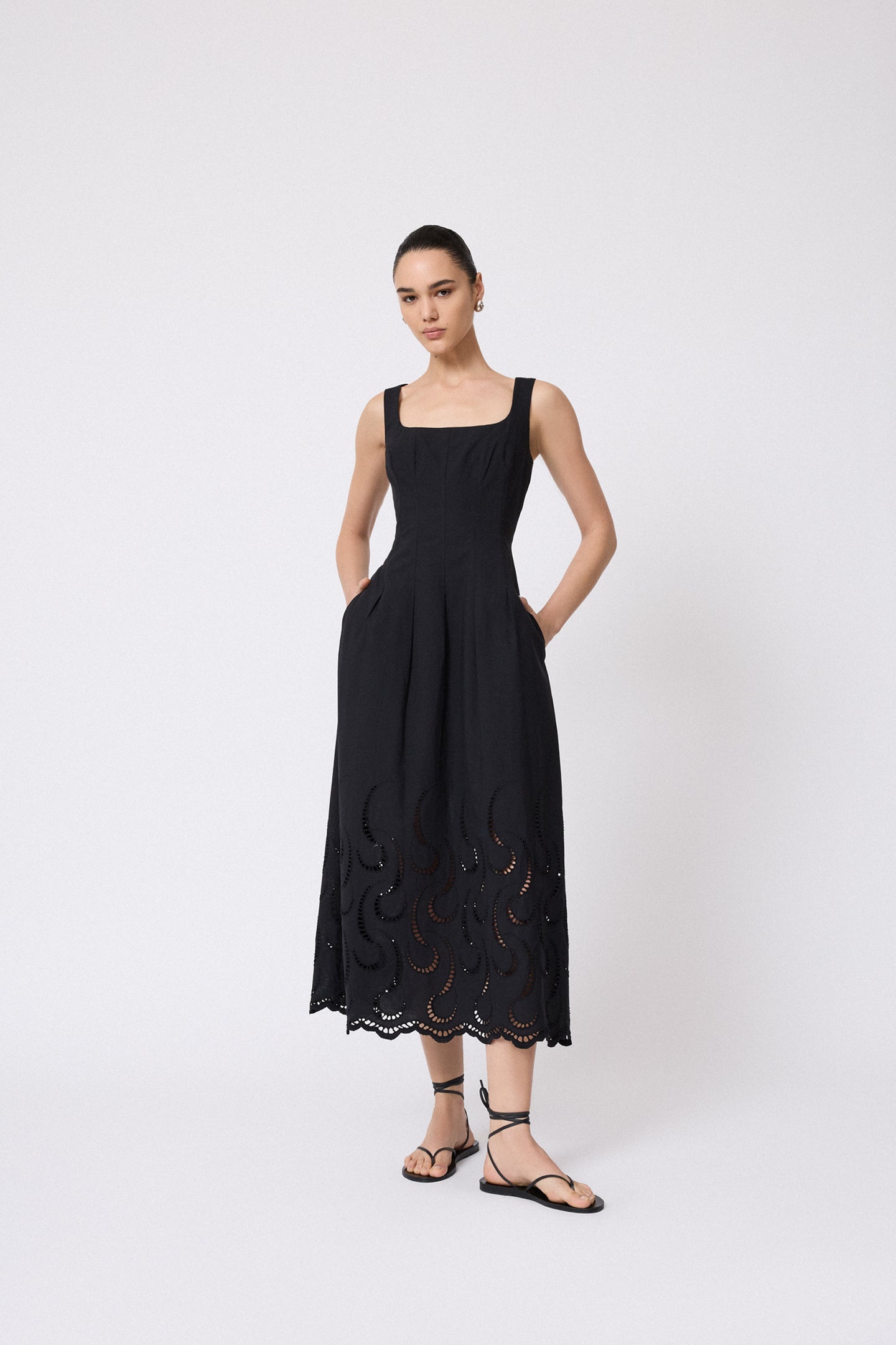 Wave Eyelet Midi Dress