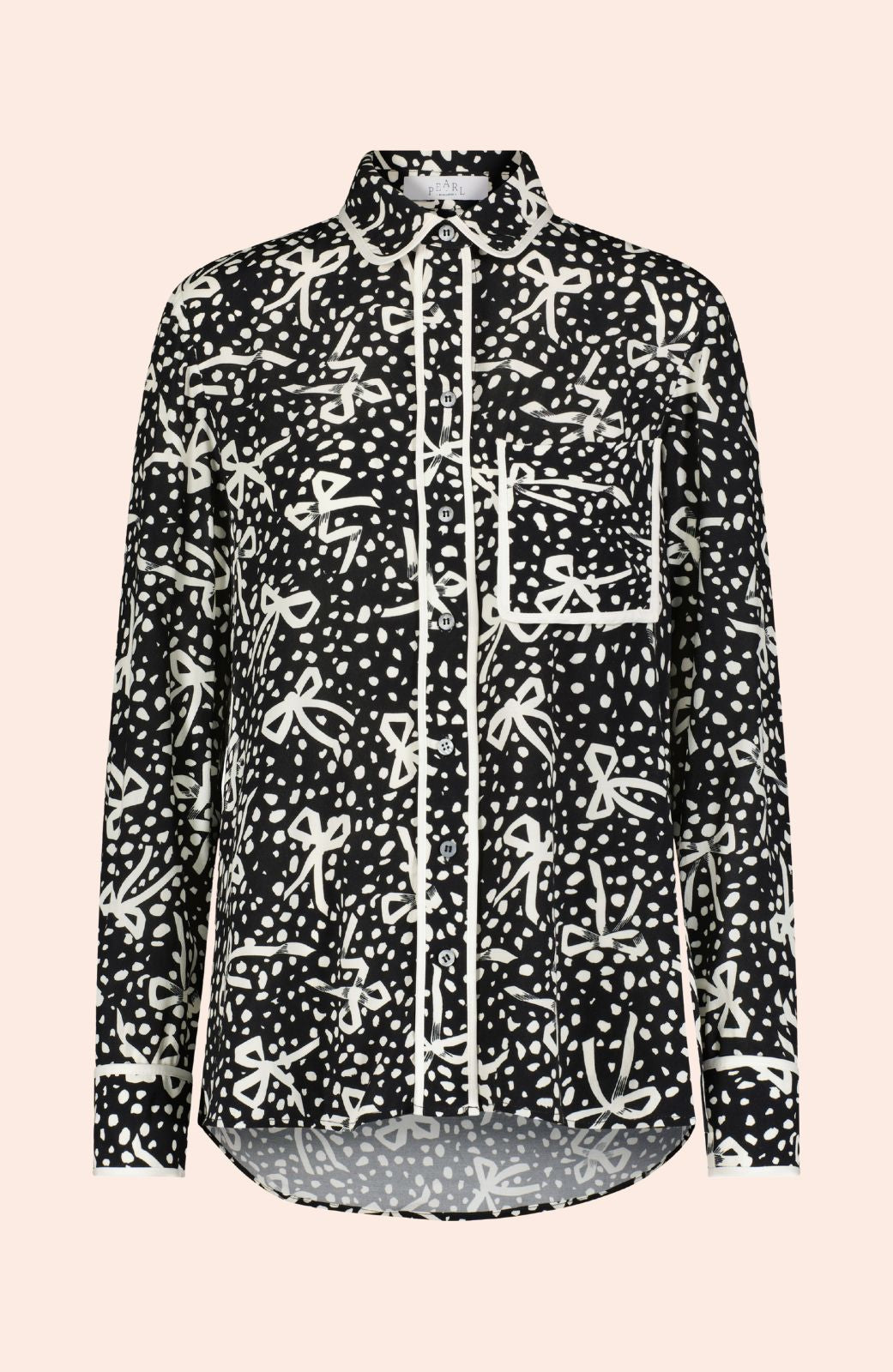 Bow Printed Crepe Tipped Shirt