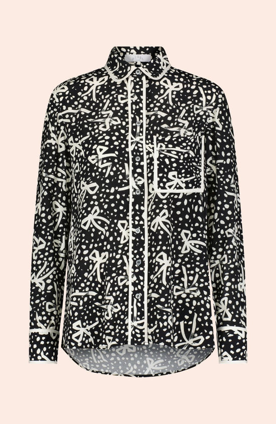 Bow Printed Crepe Tipped Shirt