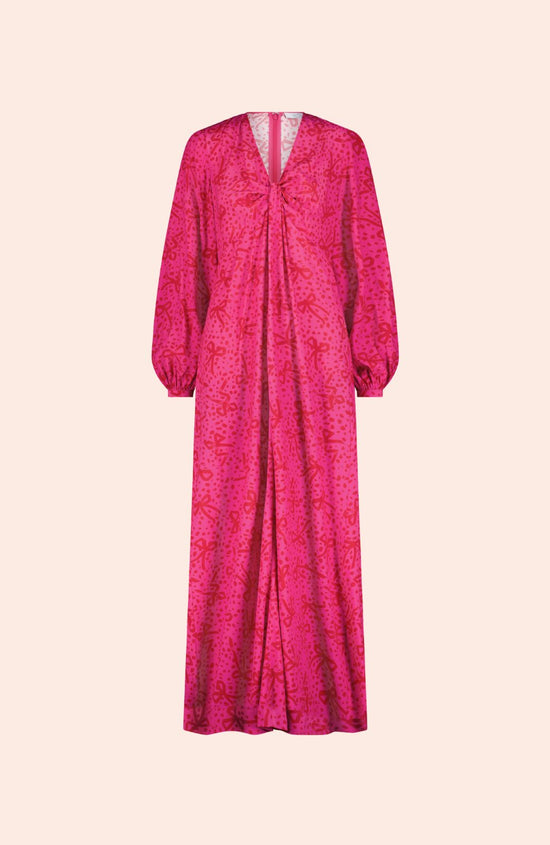 Bow Printed Crepe V-Neck Maxi