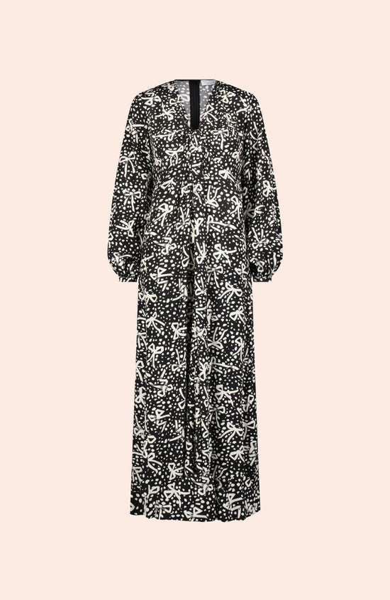 Bow Printed Crepe V-Neck Maxi