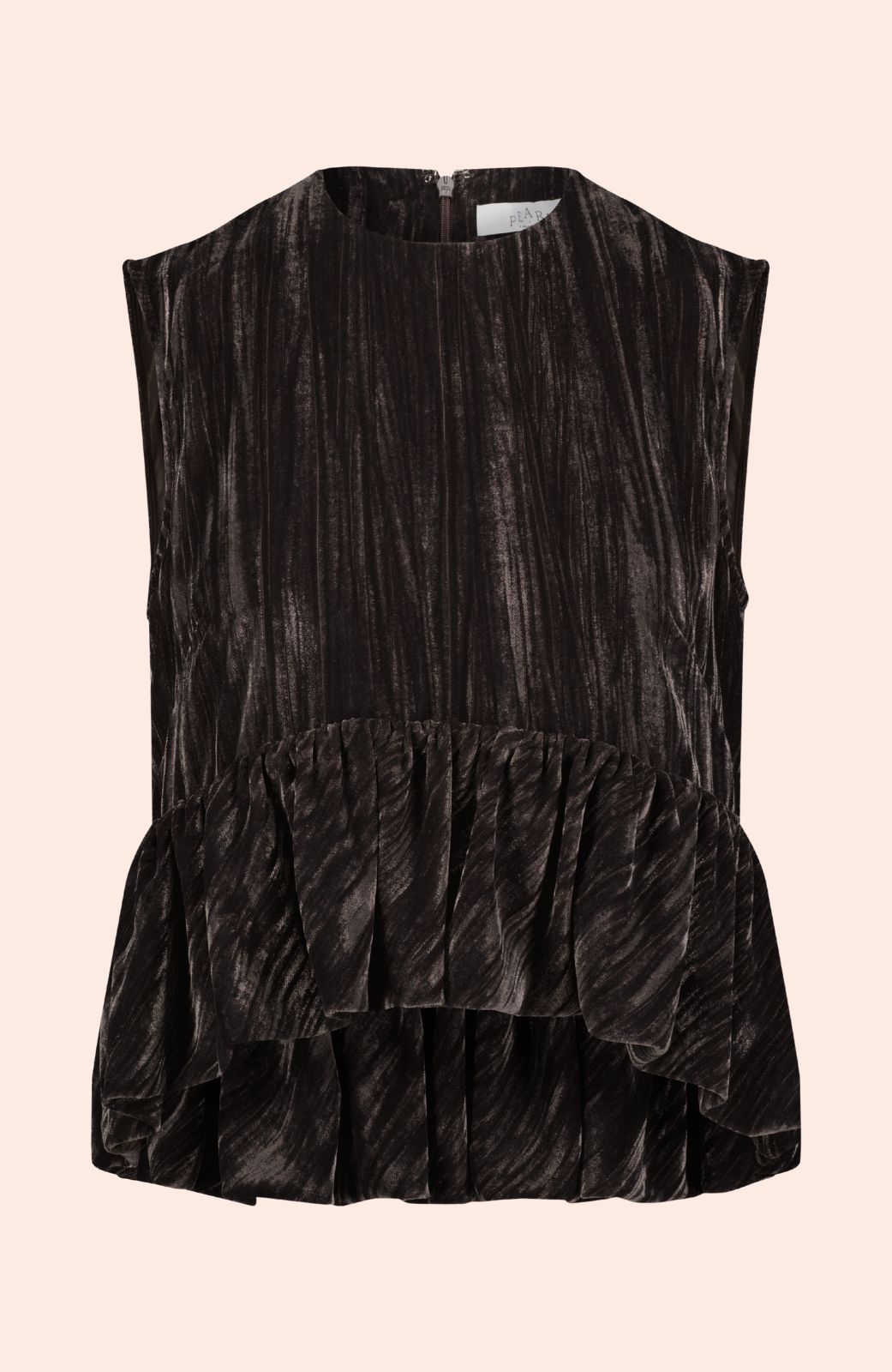 Crinkled Velvet Flounce Hem Top