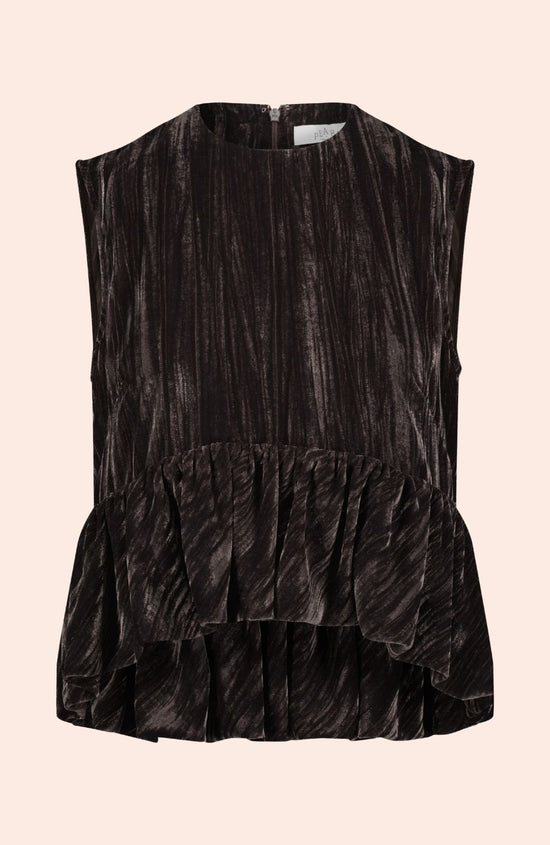 Crinkled Velvet Flounce Hem Top
