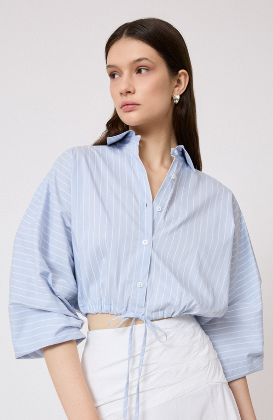 Striped Cotton Poplin Tie Front Top